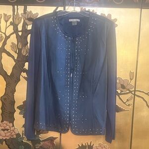 Peter Nygard Slate Blue Studded Leather and Knit Jacket